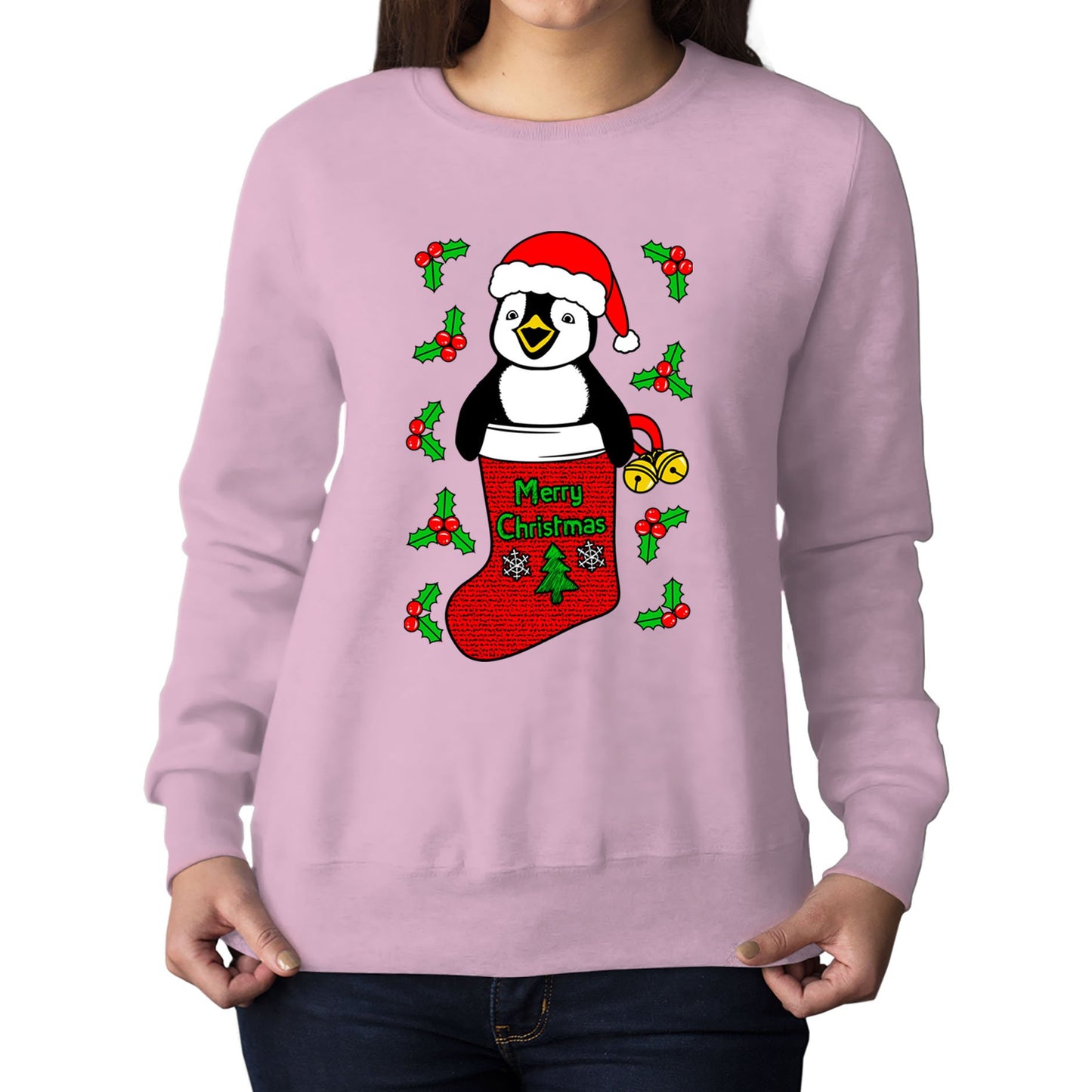 Santa Penguin Christmas Womens Sweatshirt