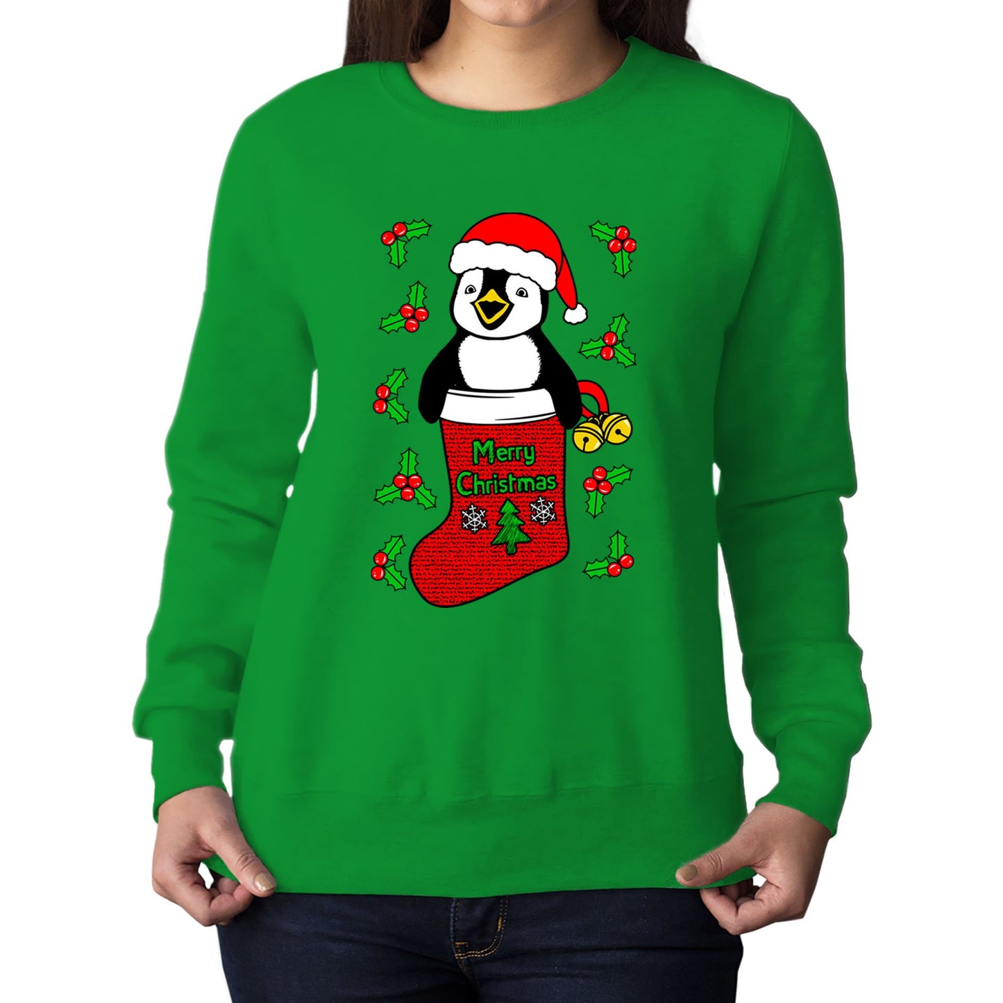 Santa Penguin Christmas Womens Sweatshirt