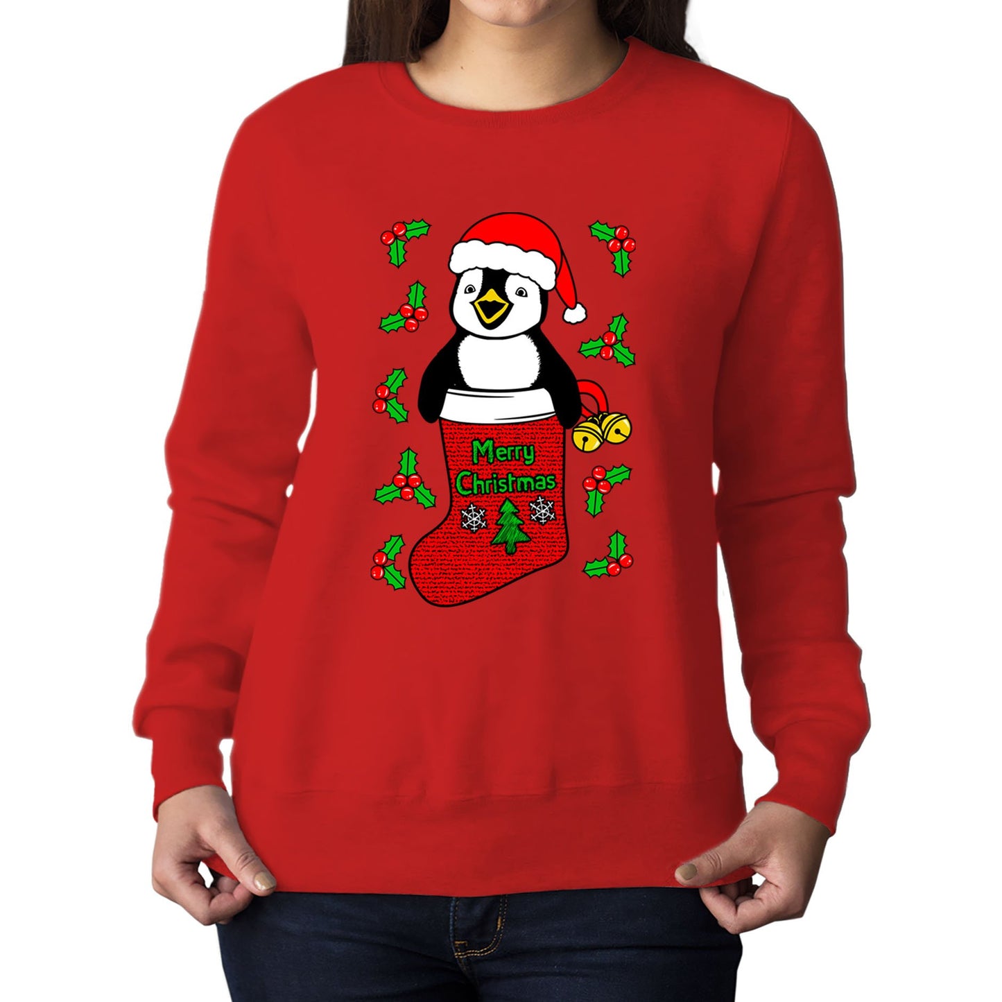 Santa Penguin Christmas Womens Sweatshirt