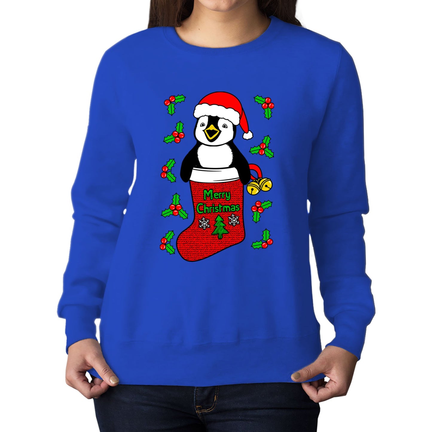 Santa Penguin Christmas Womens Sweatshirt