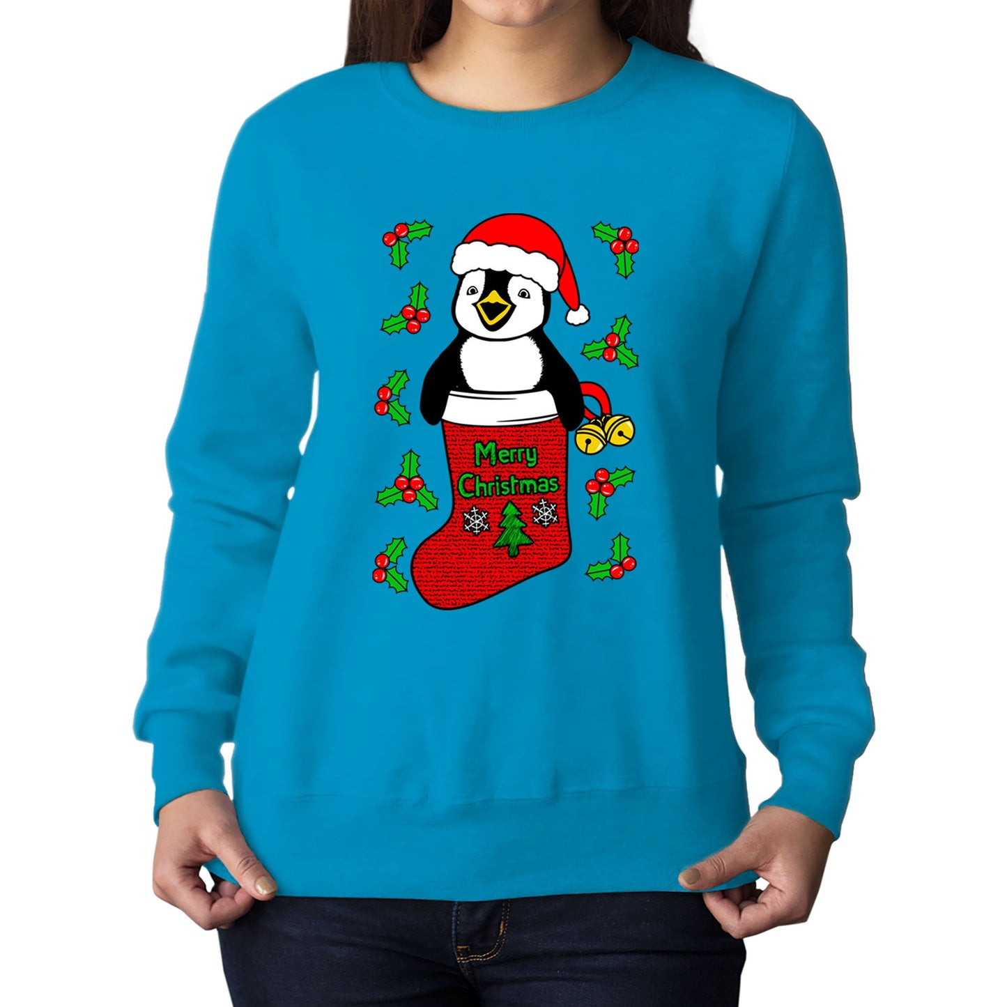 Santa Penguin Christmas Womens Sweatshirt