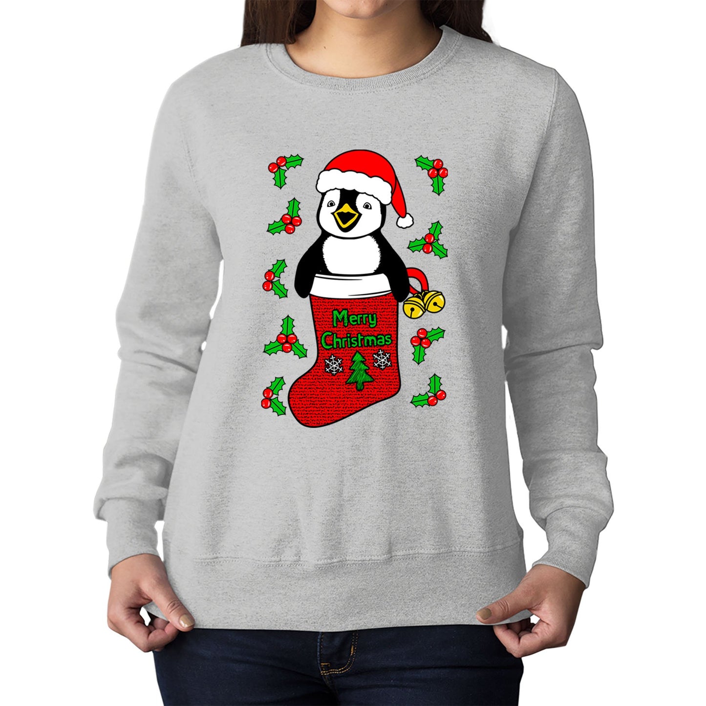 Santa Penguin Christmas Womens Sweatshirt