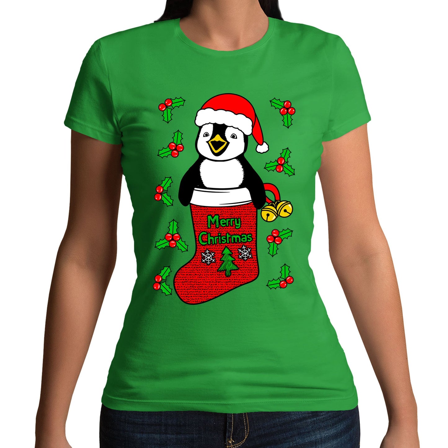 Santa Penguin Christmas Womens T-shirt