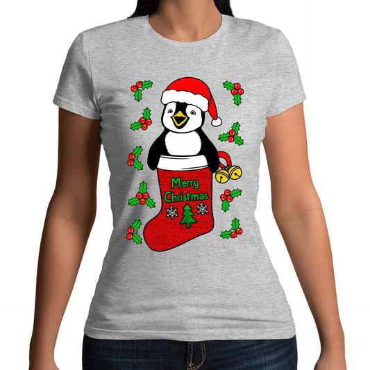 Santa Penguin Christmas Womens T-shirt