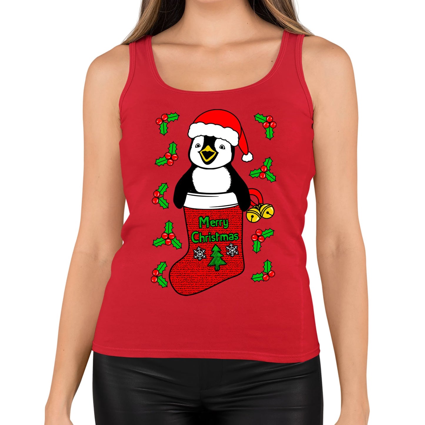 Santa Penguin Christmas Womens Vest