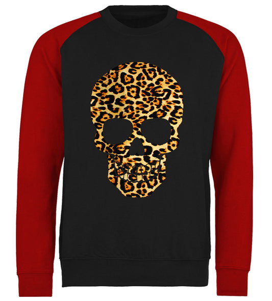 Leopard Print Skull Baseball Sweatshirt