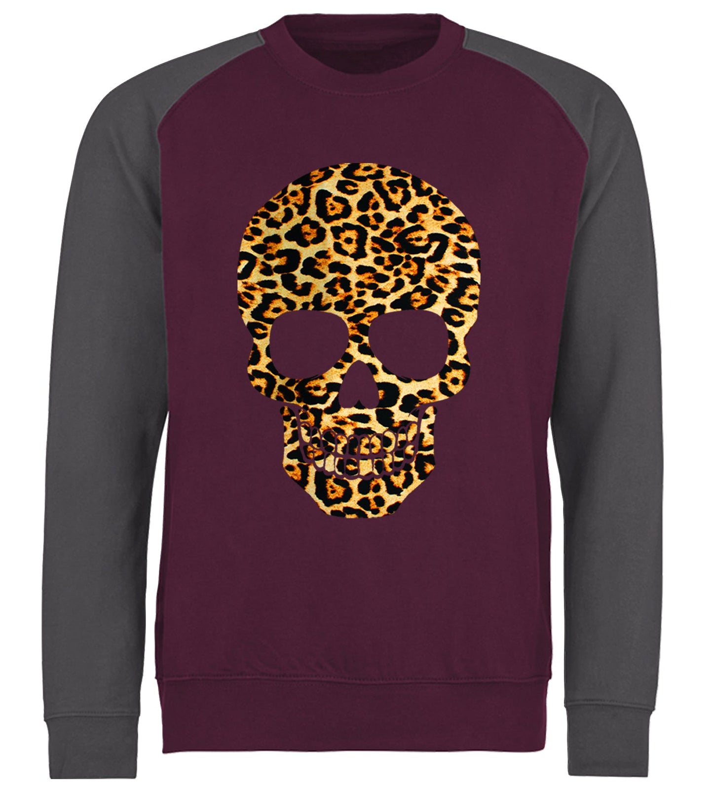 Leopard Print Skull Baseball Sweatshirt