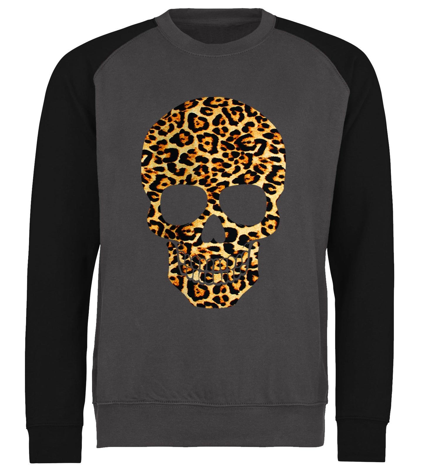 Leopard Print Skull Baseball Sweatshirt