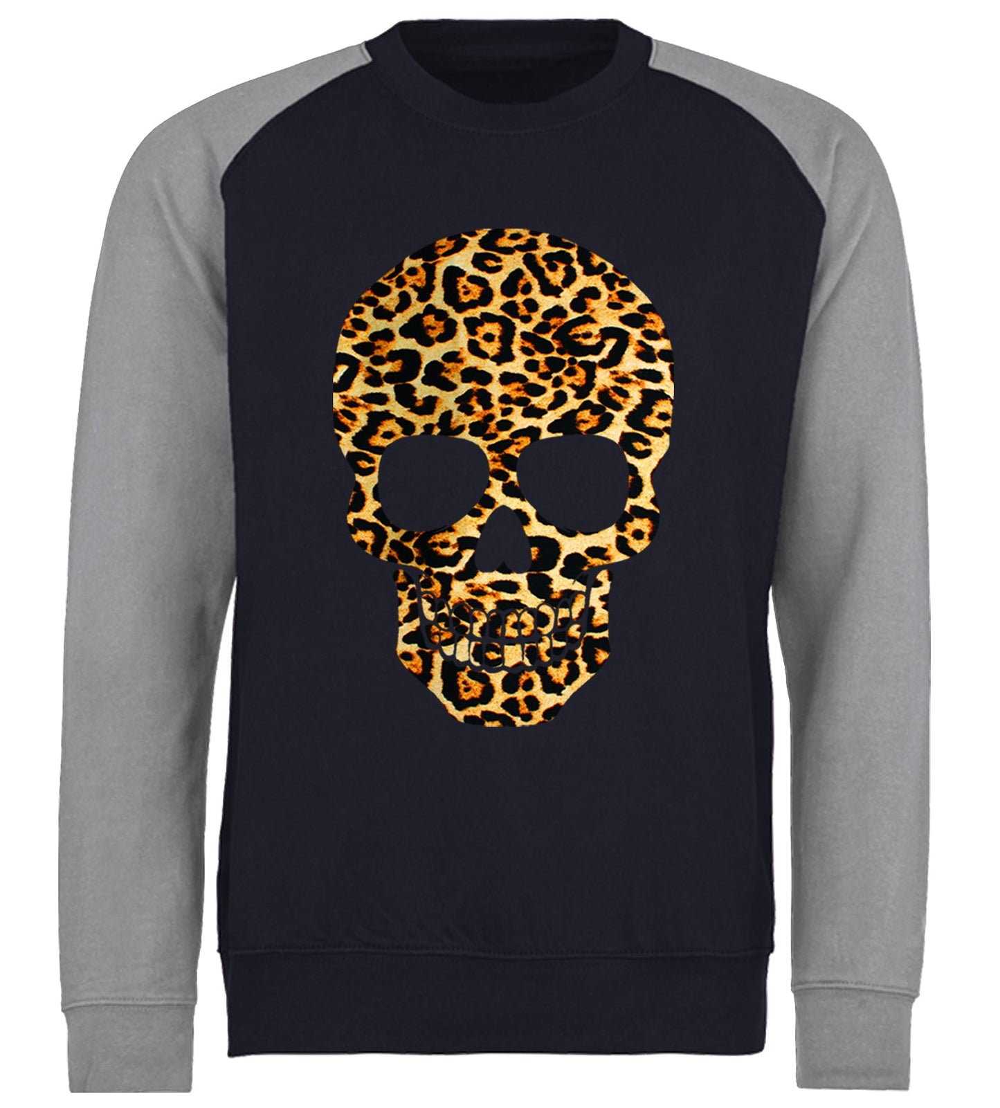 Leopard Print Skull Baseball Sweatshirt