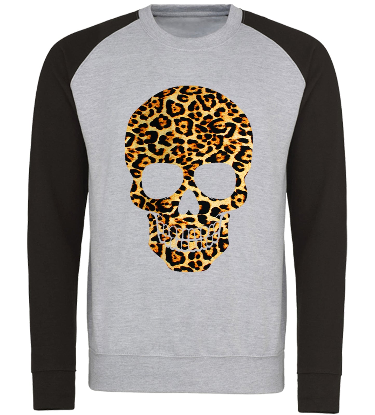 Leopard Print Skull Baseball Sweatshirt