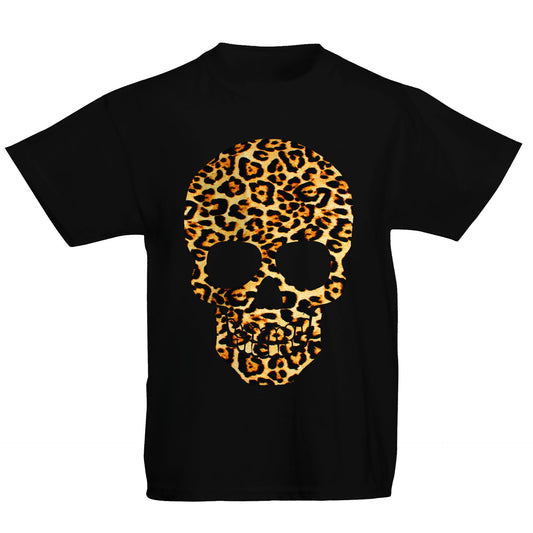 Leopard Print Skull Kids T-shirt