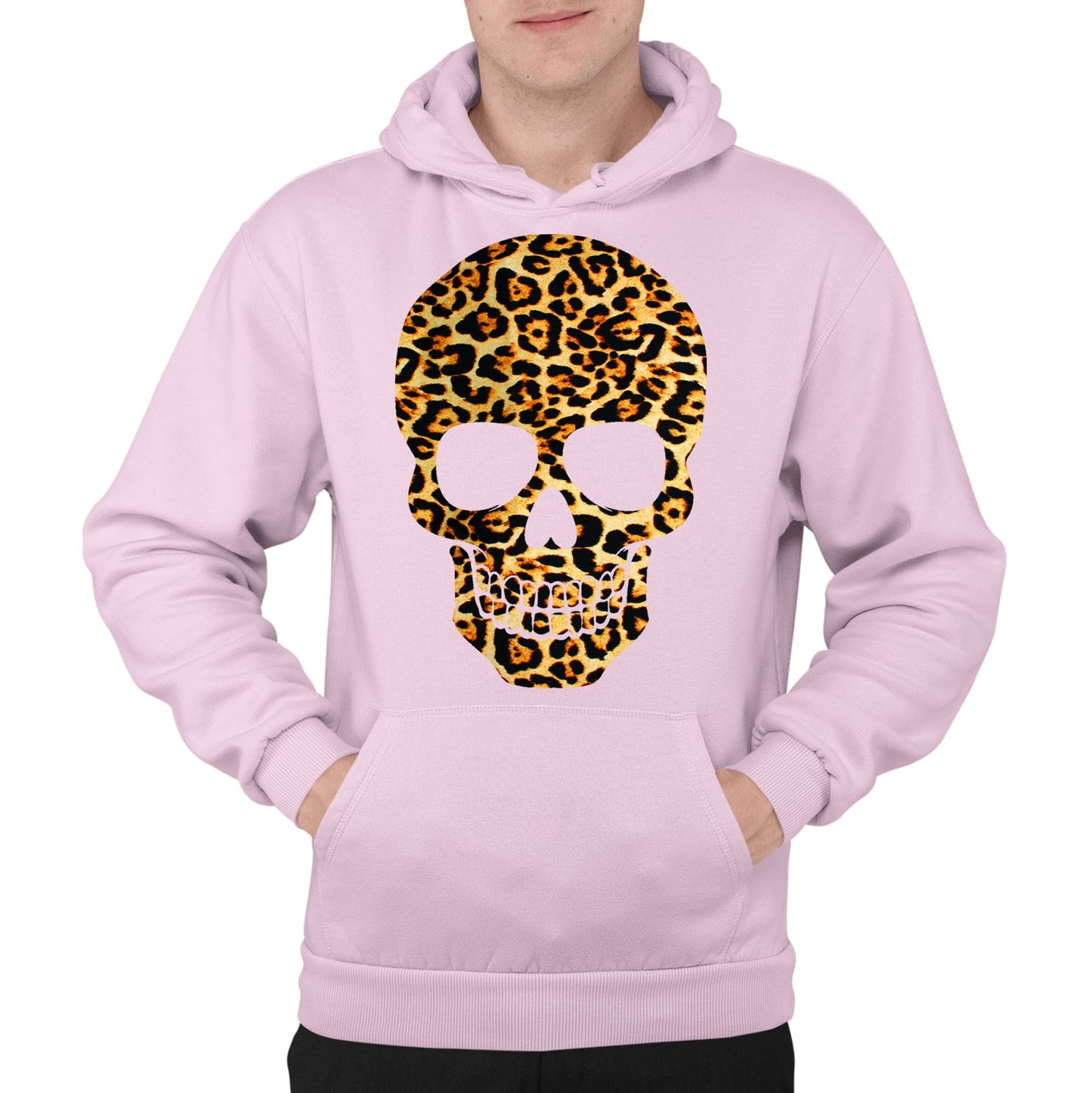 Leopard Print Skull Mens Pullover Hoodie