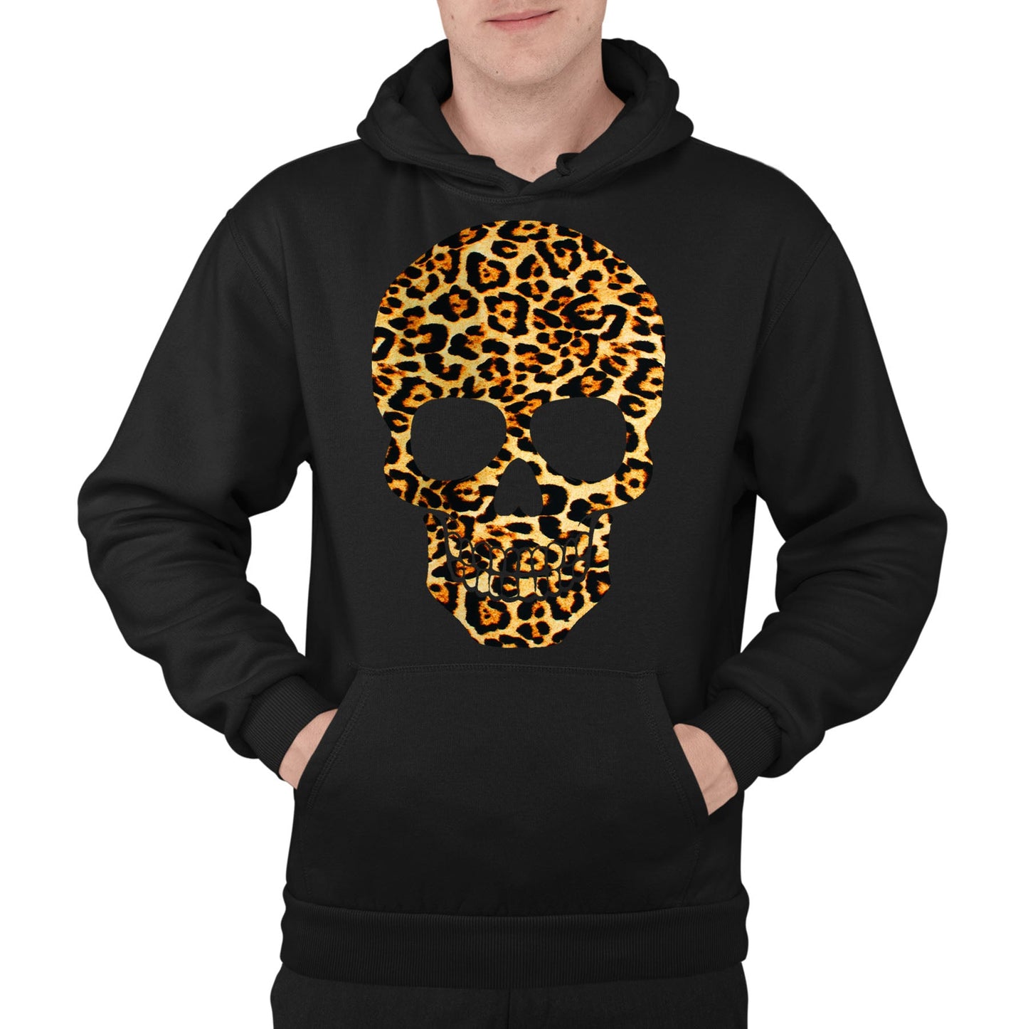 Leopard Print Skull Mens Pullover Hoodie