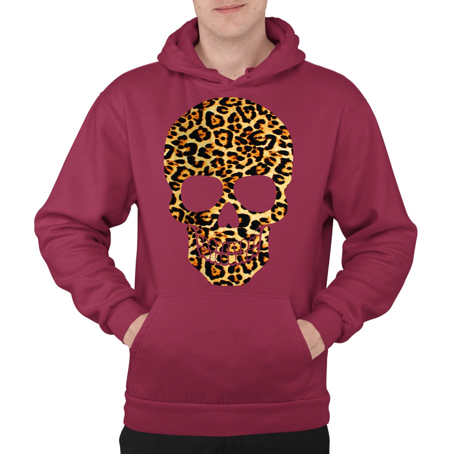 Leopard Print Skull Mens Pullover Hoodie