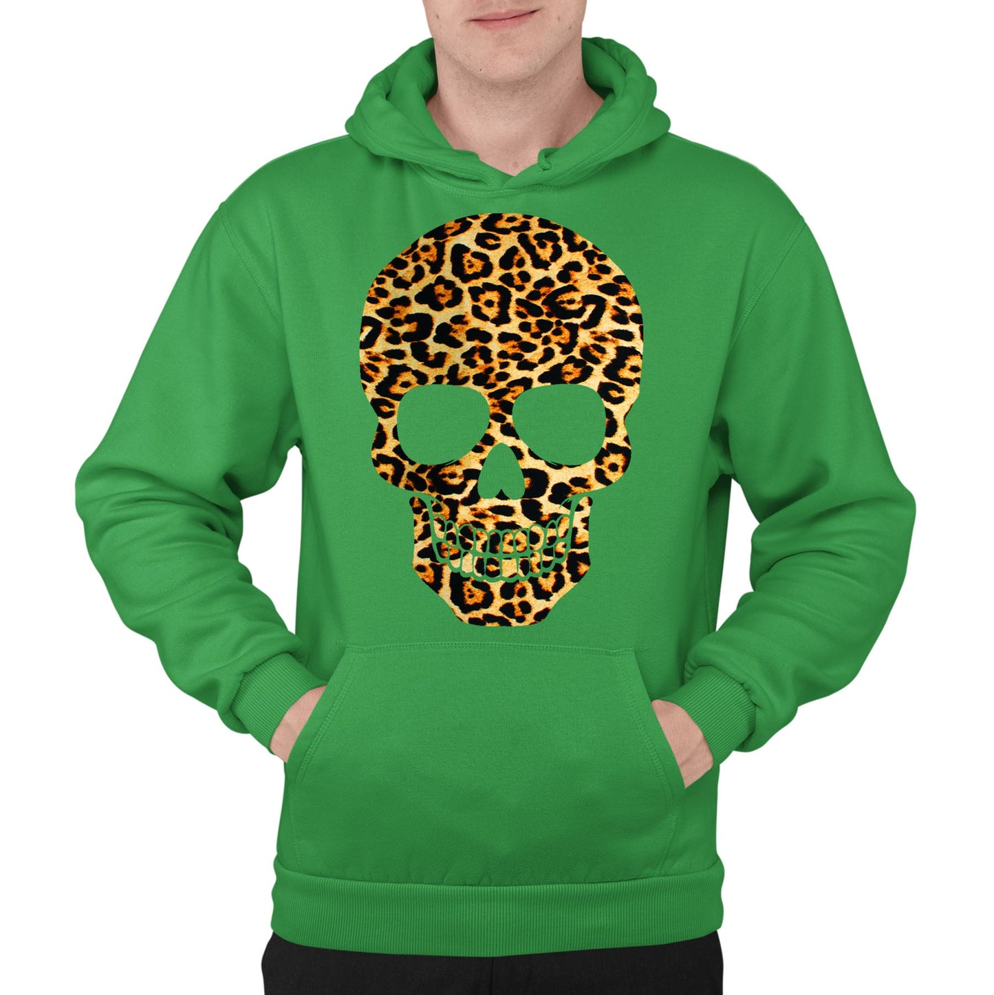 Leopard Print Skull Mens Pullover Hoodie