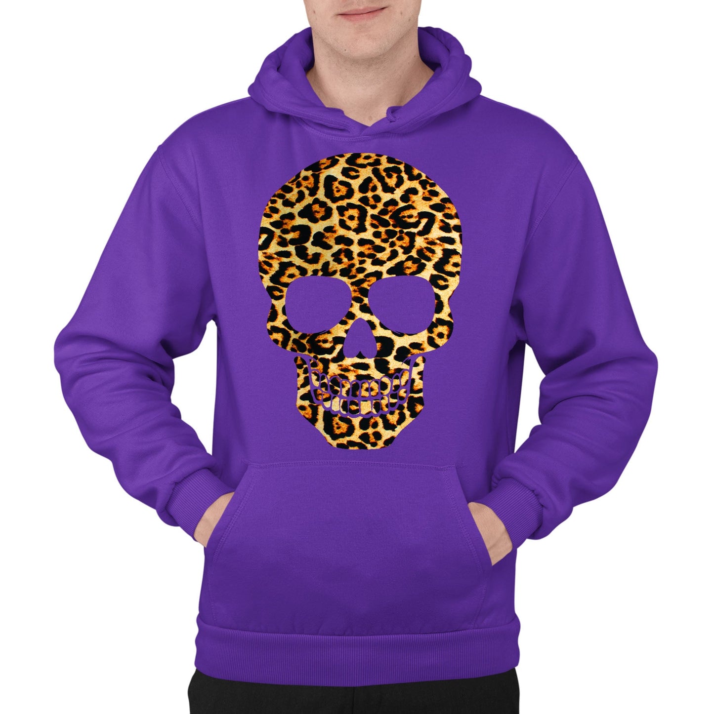 Leopard Print Skull Mens Pullover Hoodie