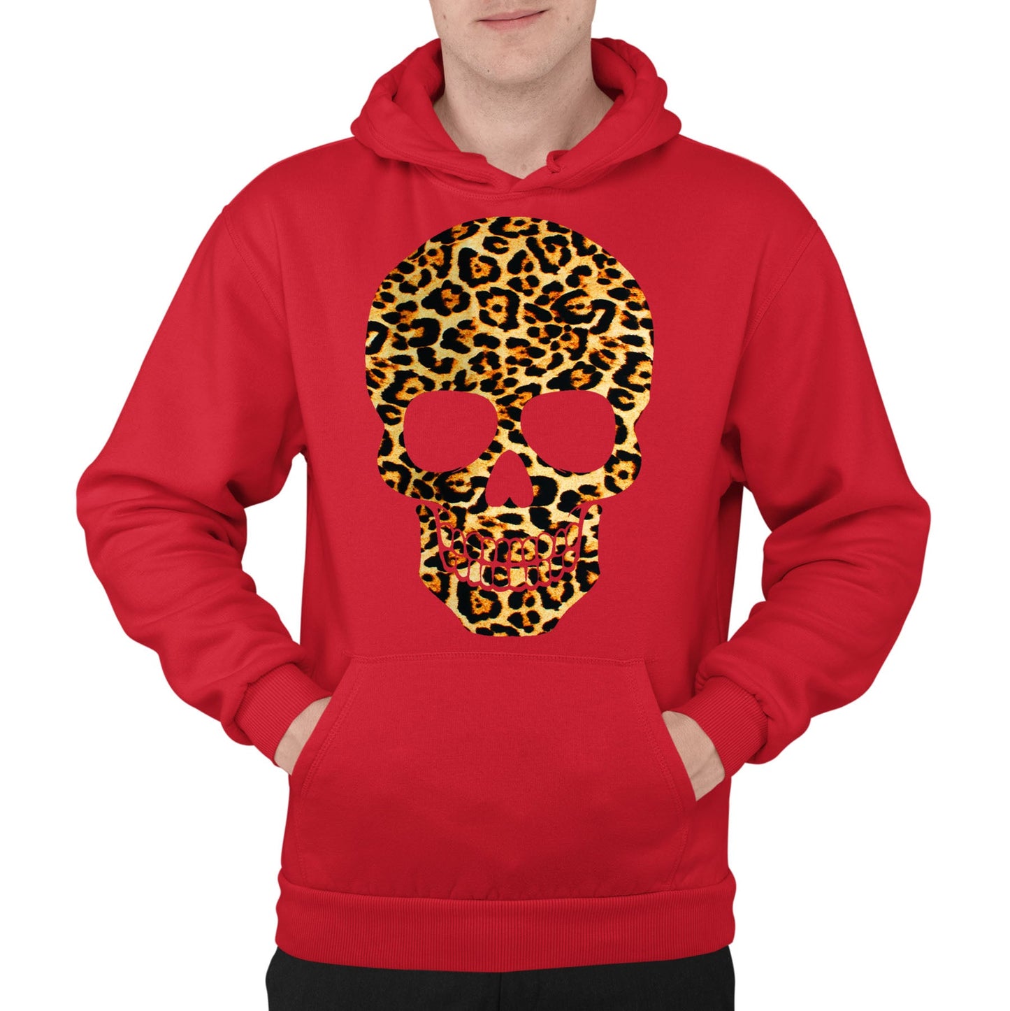 Leopard Print Skull Mens Pullover Hoodie