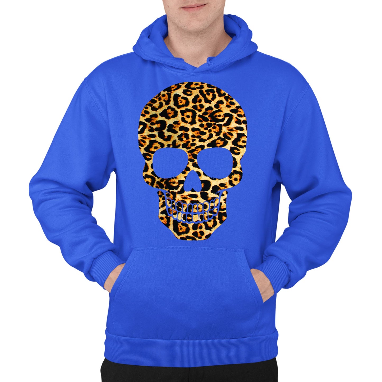 Leopard Print Skull Mens Pullover Hoodie