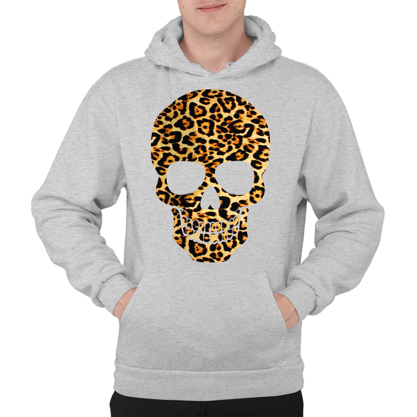 Leopard Print Skull Mens Pullover Hoodie