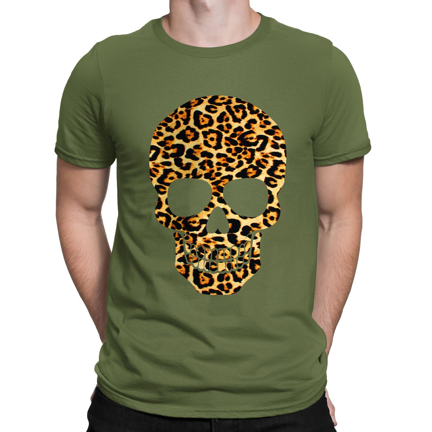 Leopard Print Skull Mens T-shirt