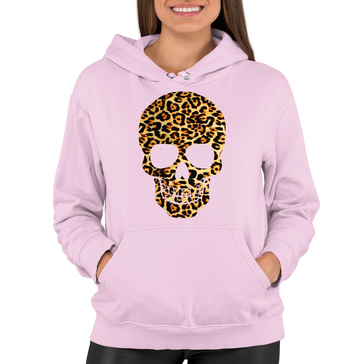 Leopard Print Skull Womens Pullover Hoodie