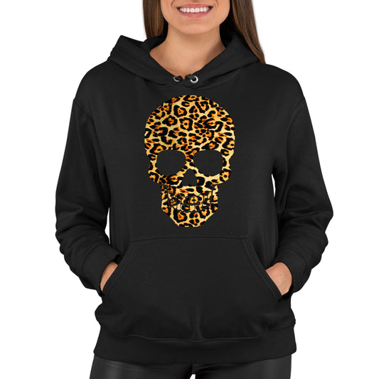 Leopard Print Skull Womens Pullover Hoodie