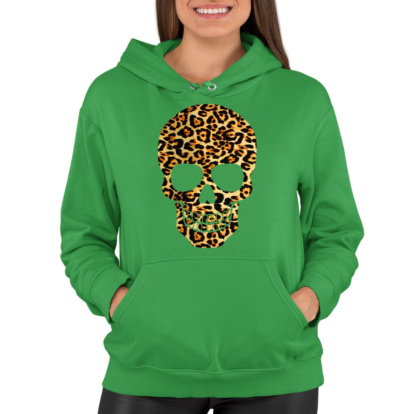 Leopard Print Skull Womens Pullover Hoodie