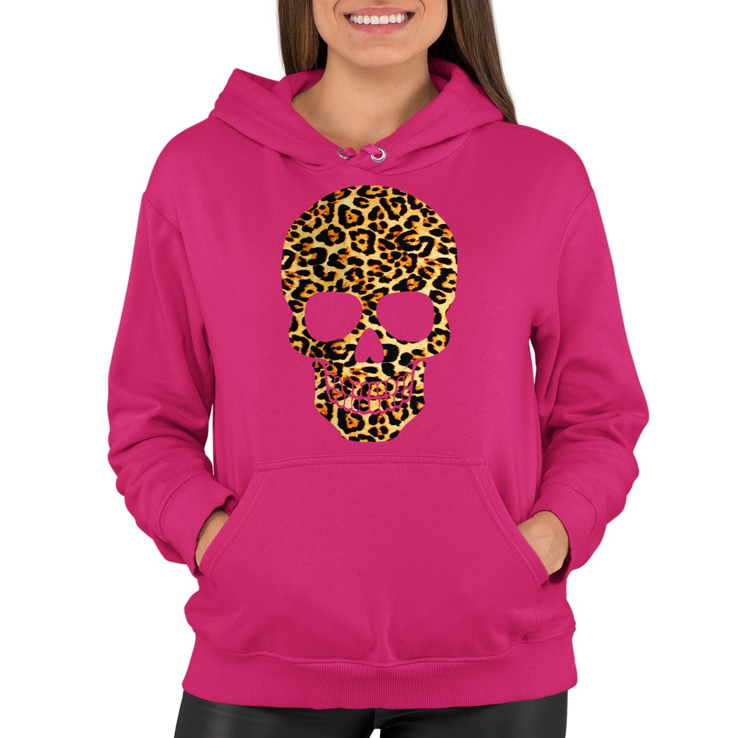 Leopard Print Skull Womens Pullover Hoodie