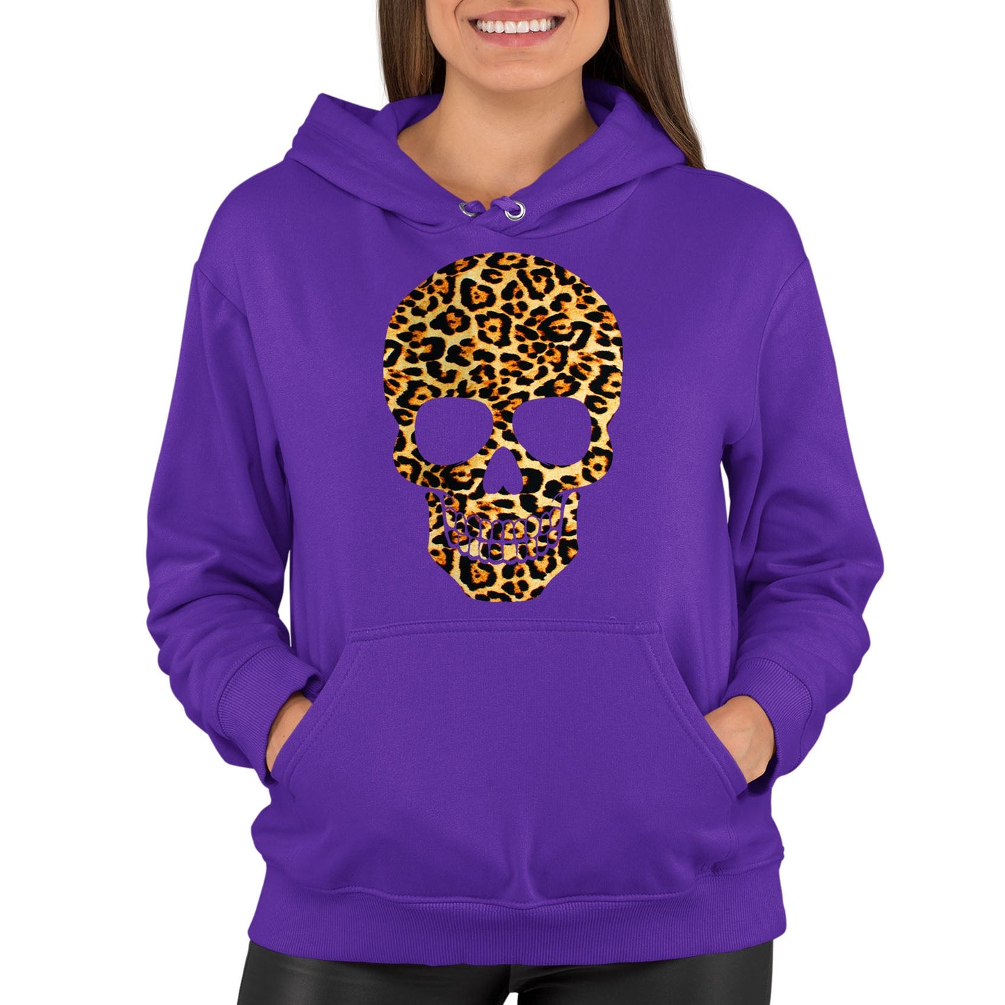 Leopard Print Skull Womens Pullover Hoodie