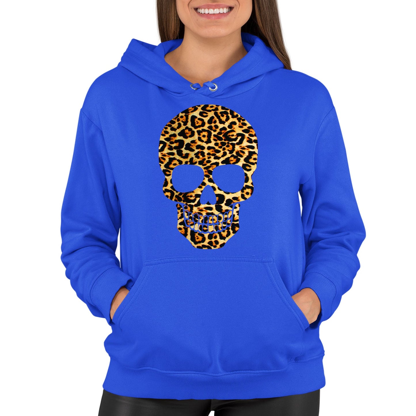 Leopard Print Skull Womens Pullover Hoodie