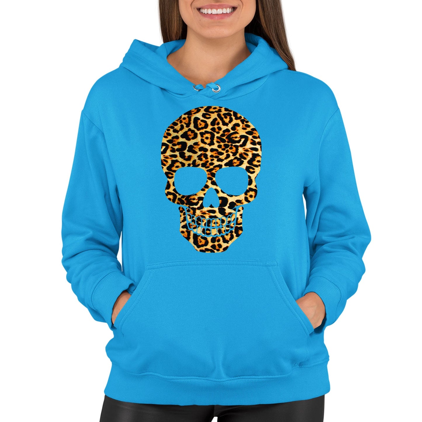 Leopard Print Skull Womens Pullover Hoodie