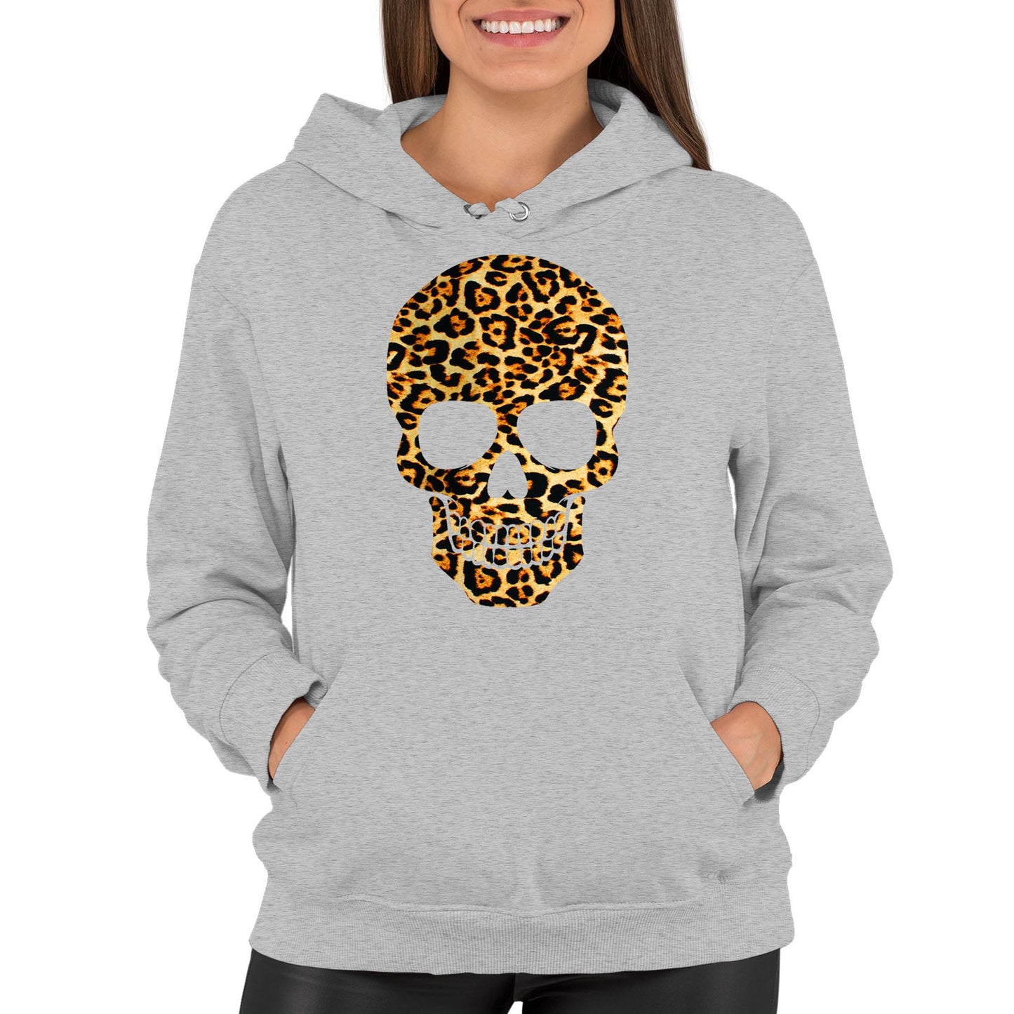 Leopard Print Skull Womens Pullover Hoodie