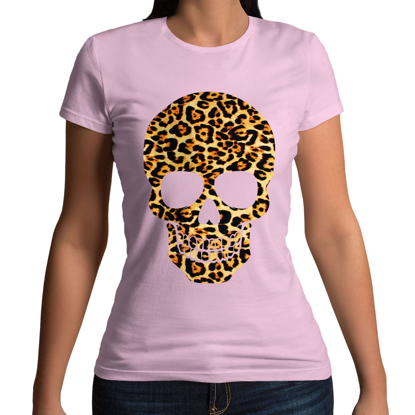 Leopard Print Skull Womens T-shirt