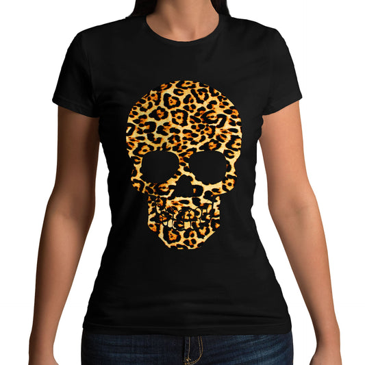 Leopard Print Skull Womens T-shirt