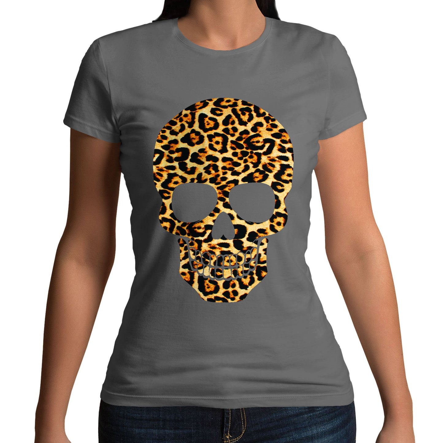 Leopard Print Skull Womens T-shirt