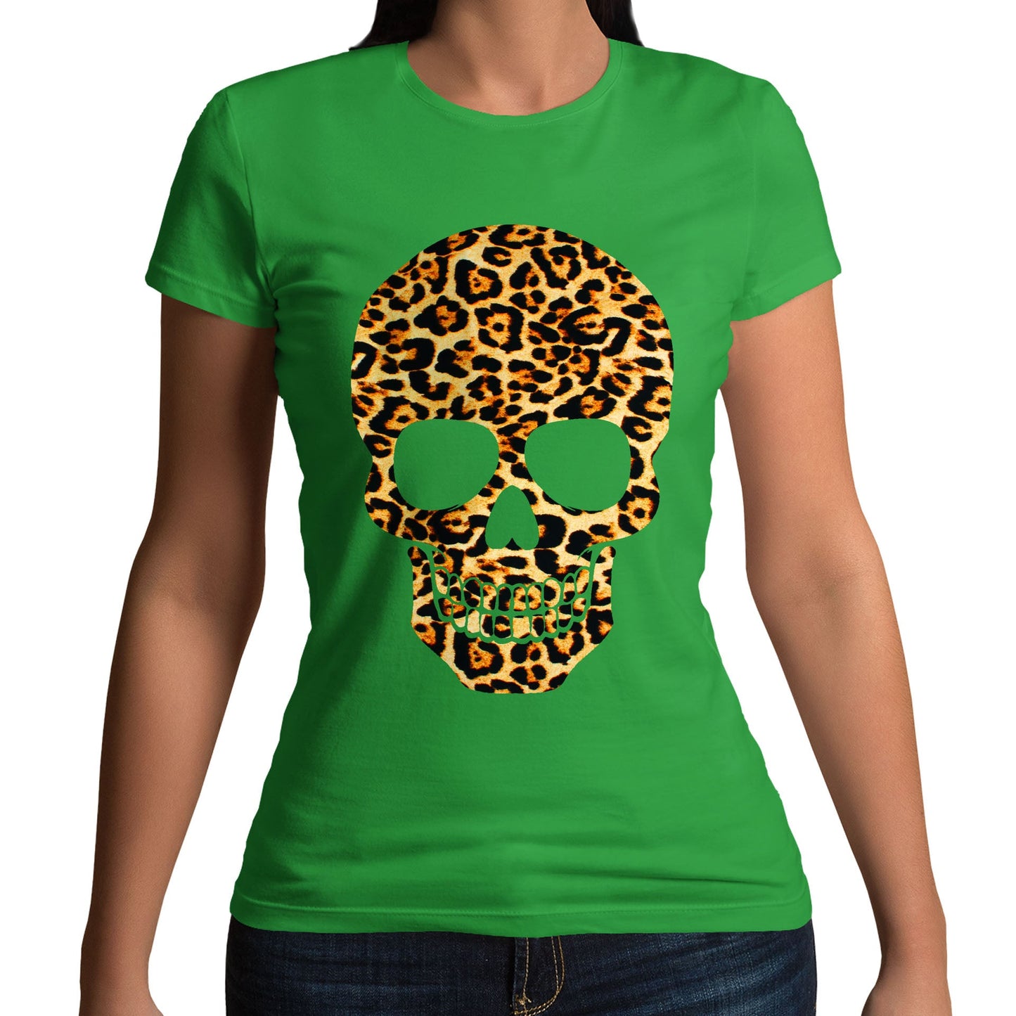 Leopard Print Skull Womens T-shirt