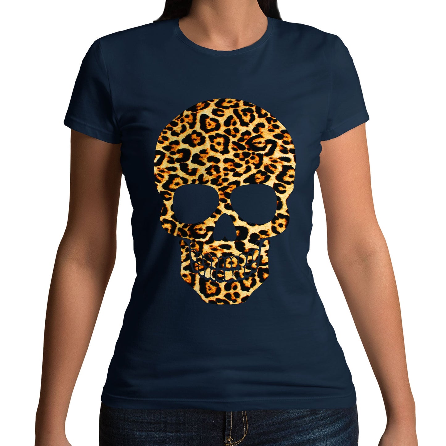 Leopard Print Skull Womens T-shirt