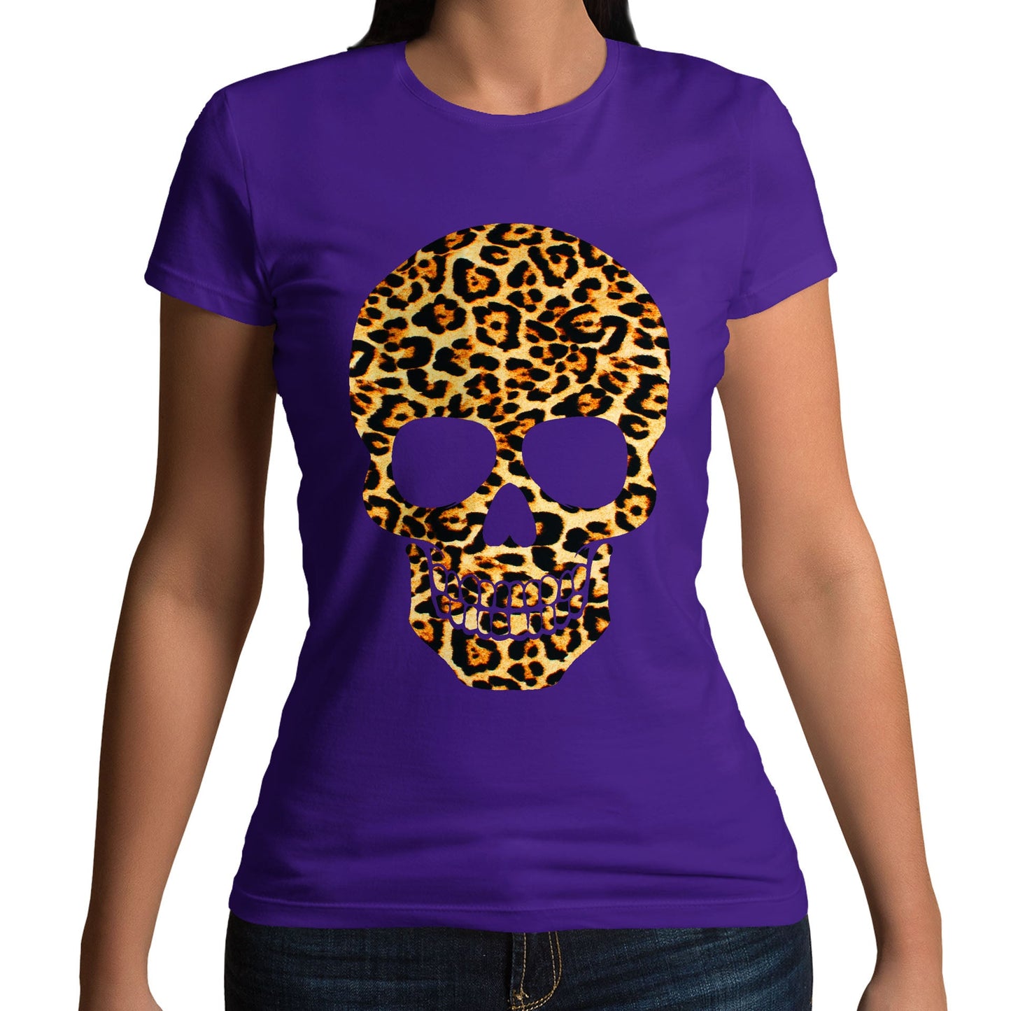 Leopard Print Skull Womens T-shirt