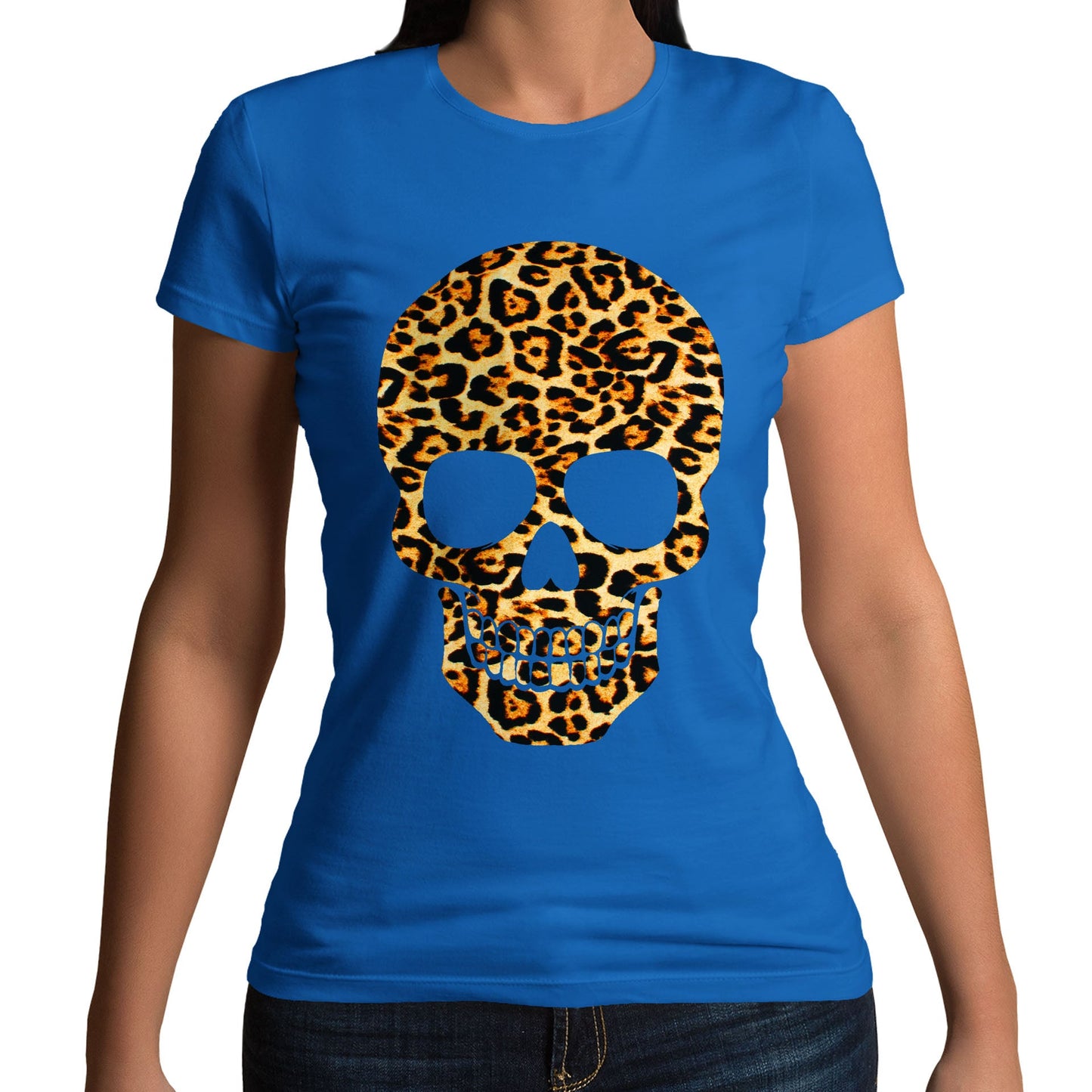 Leopard Print Skull Womens T-shirt