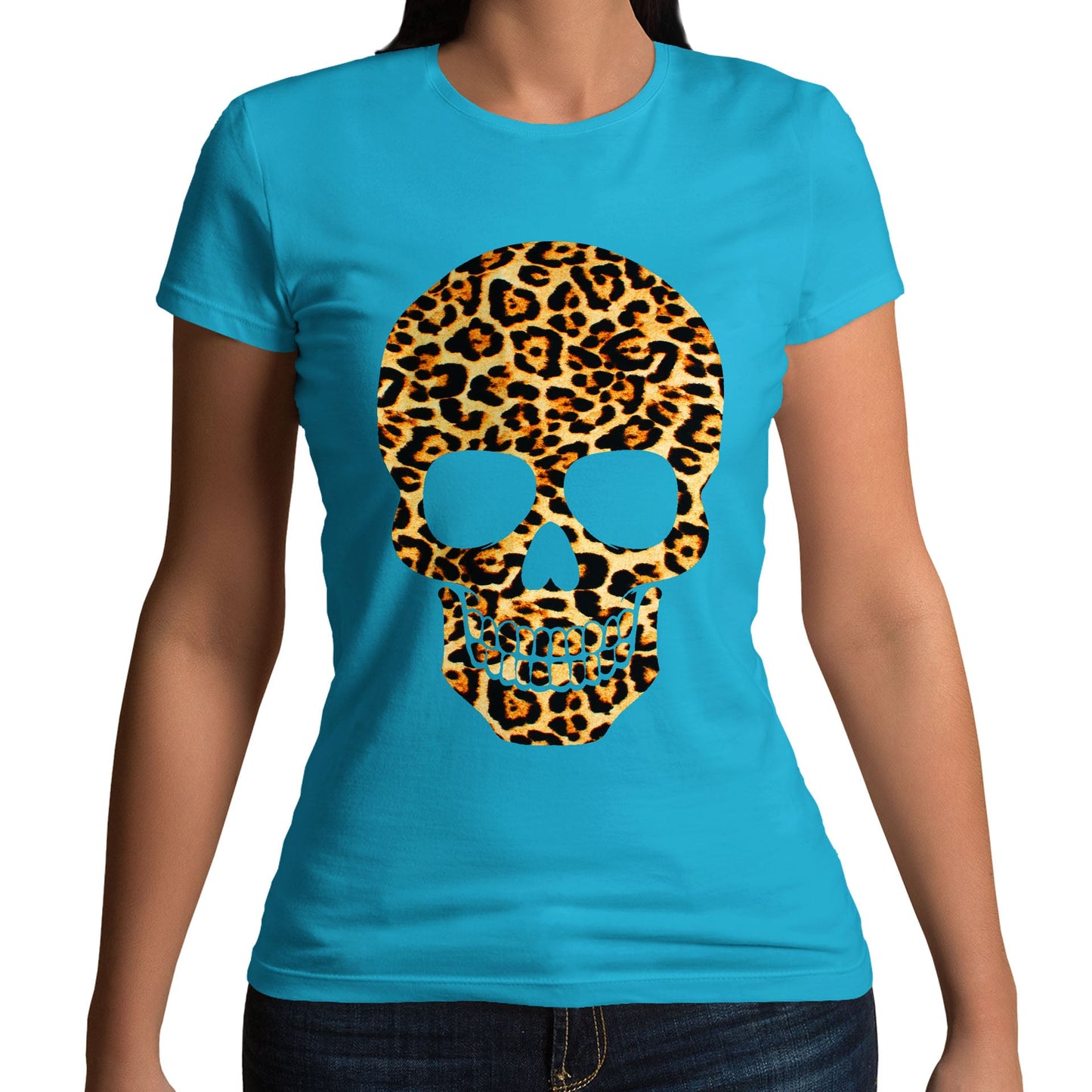 Leopard Print Skull Womens T-shirt