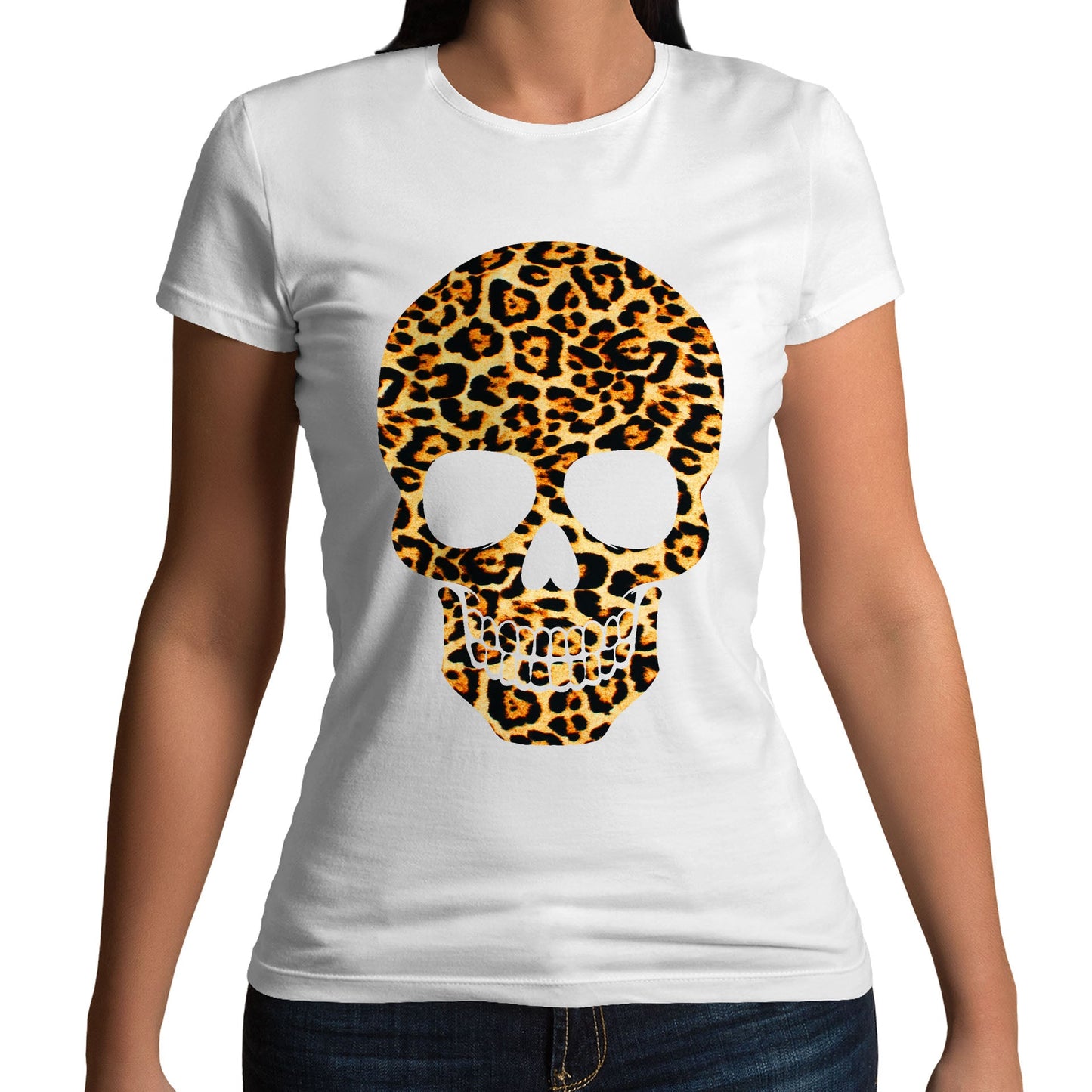 Leopard Print Skull Womens T-shirt