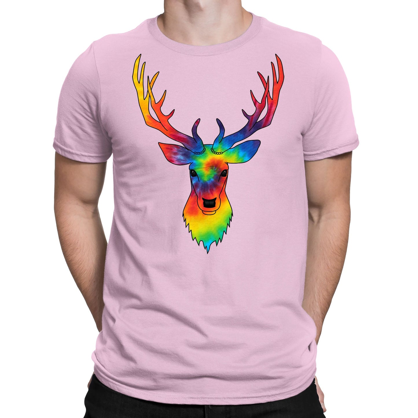 Tie Dye Stag Head Mens T-shirt