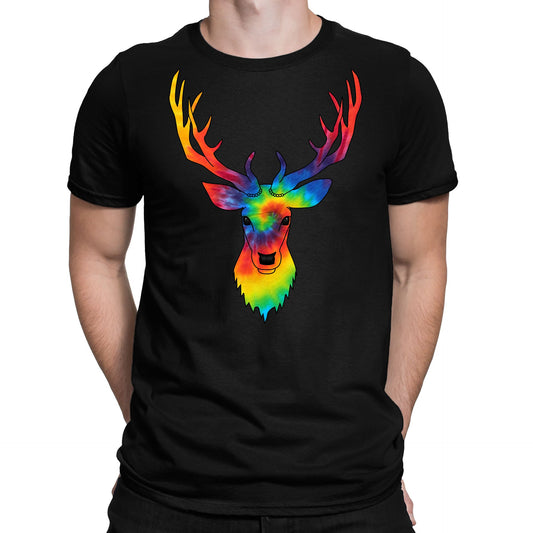 Tie Dye Stag Head Mens T-shirt