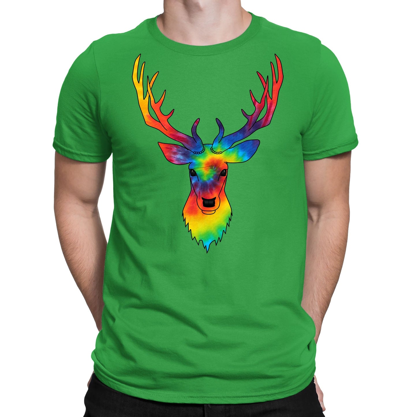 Tie Dye Stag Head Mens T-shirt