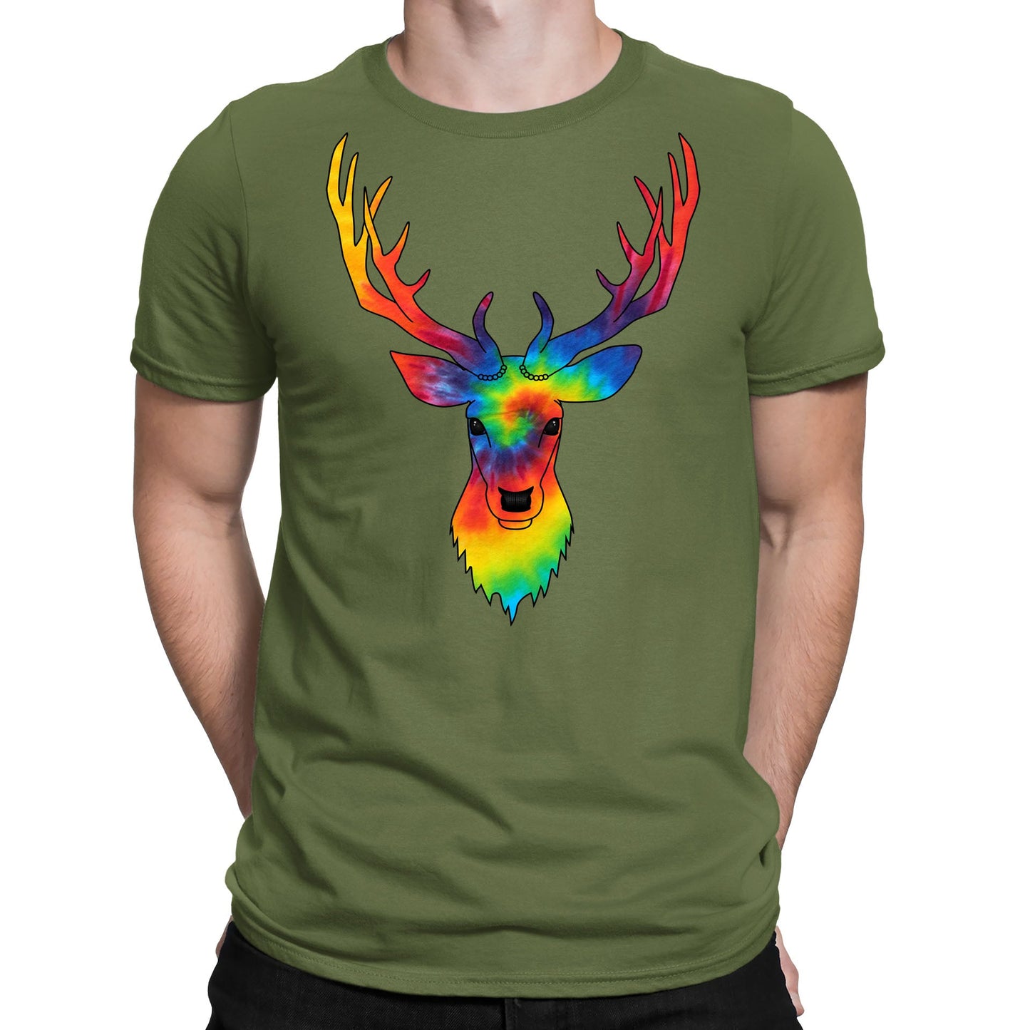 Tie Dye Stag Head Mens T-shirt