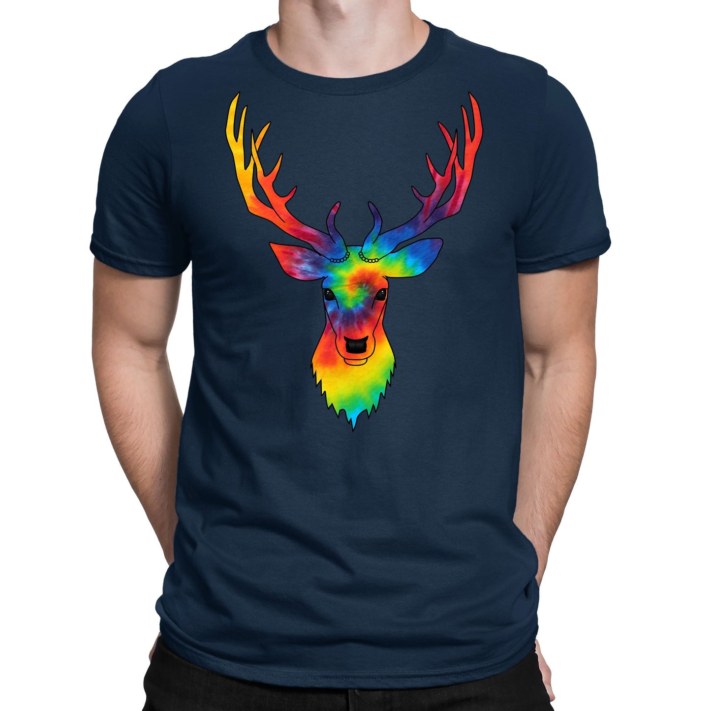 Tie Dye Stag Head Mens T-shirt