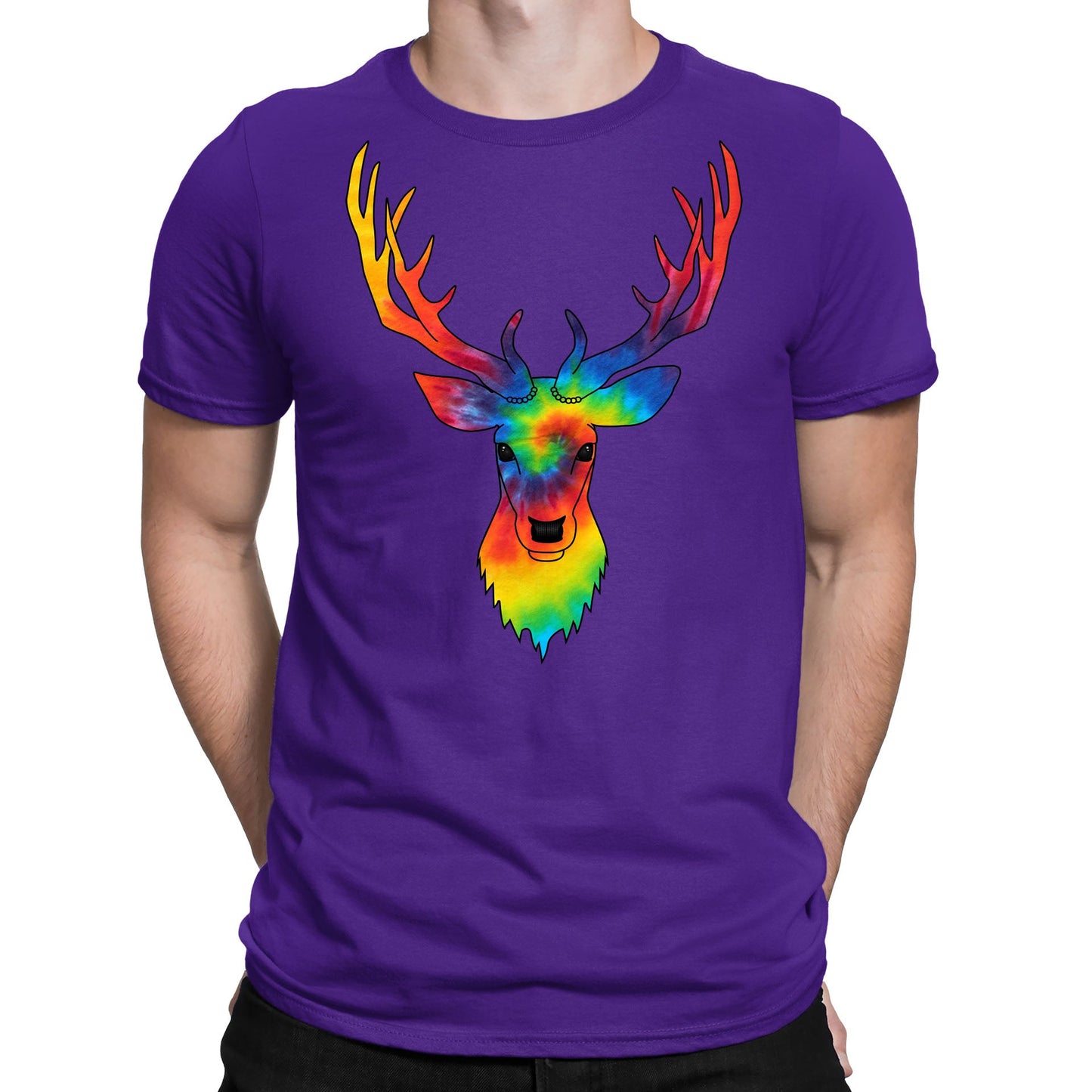 Tie Dye Stag Head Mens T-shirt