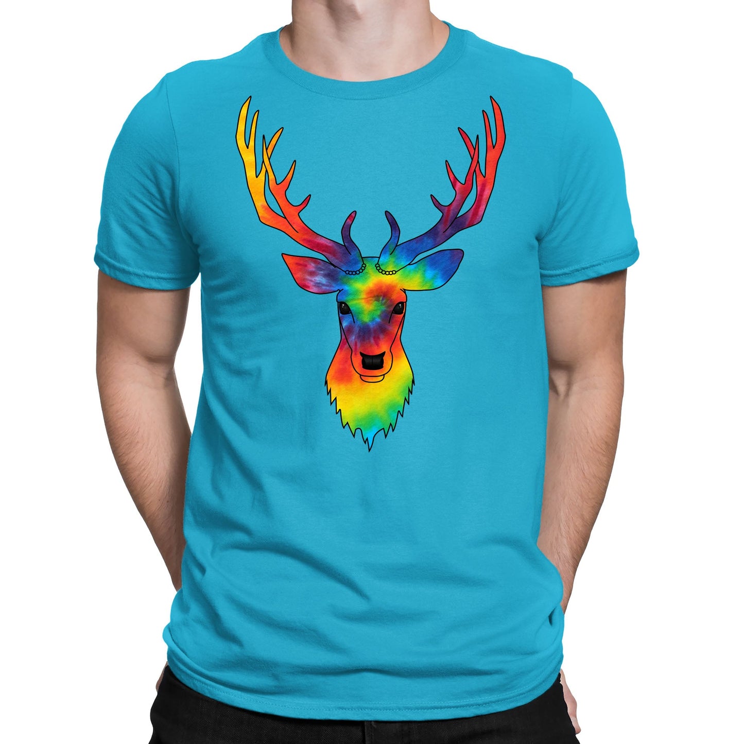 Tie Dye Stag Head Mens T-shirt