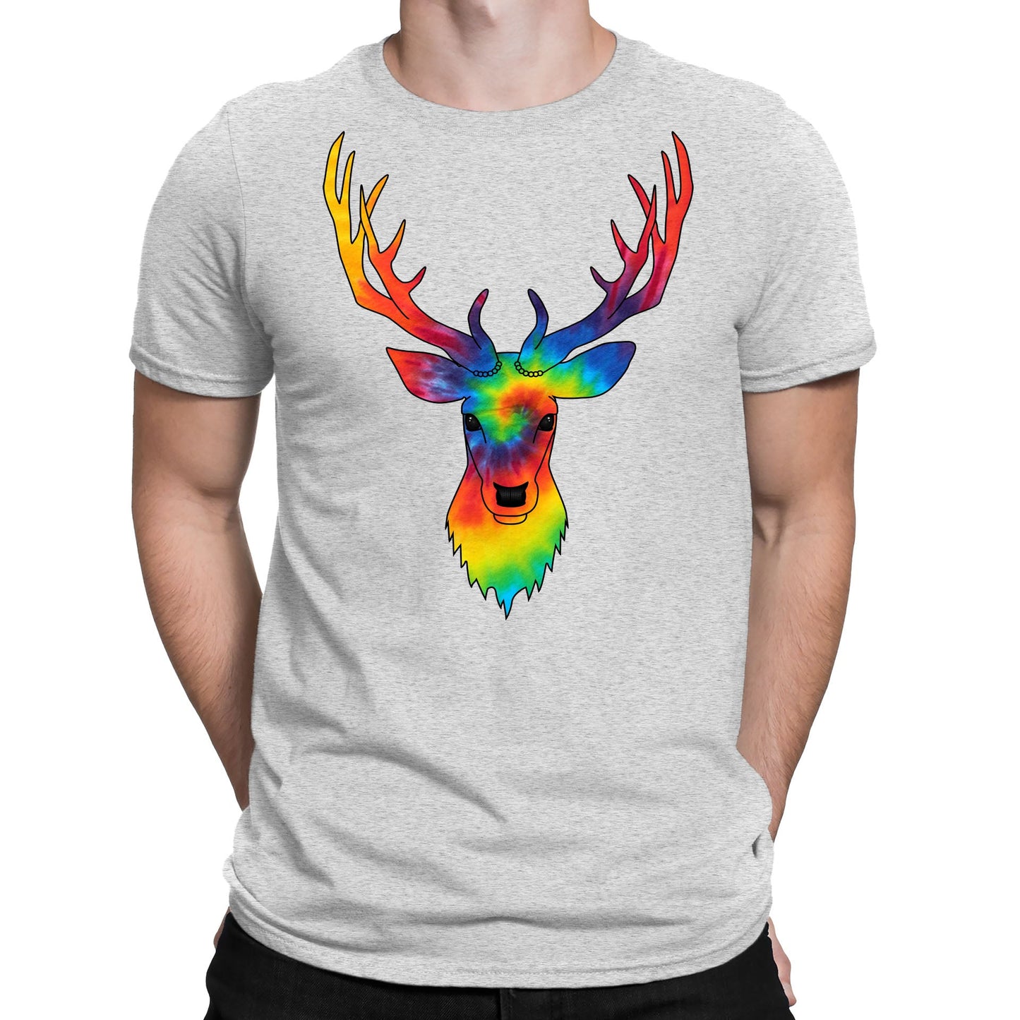 Tie Dye Stag Head Mens T-shirt