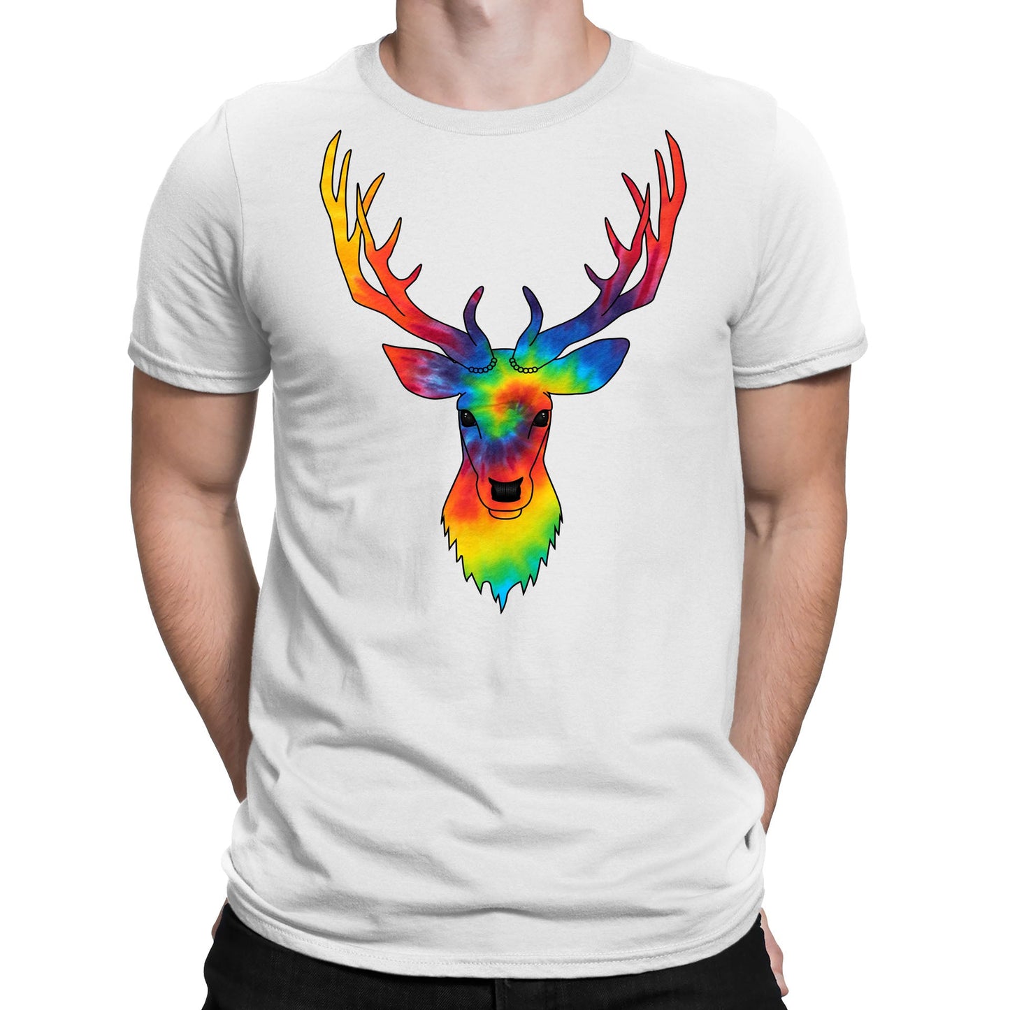 Tie Dye Stag Head Mens T-shirt